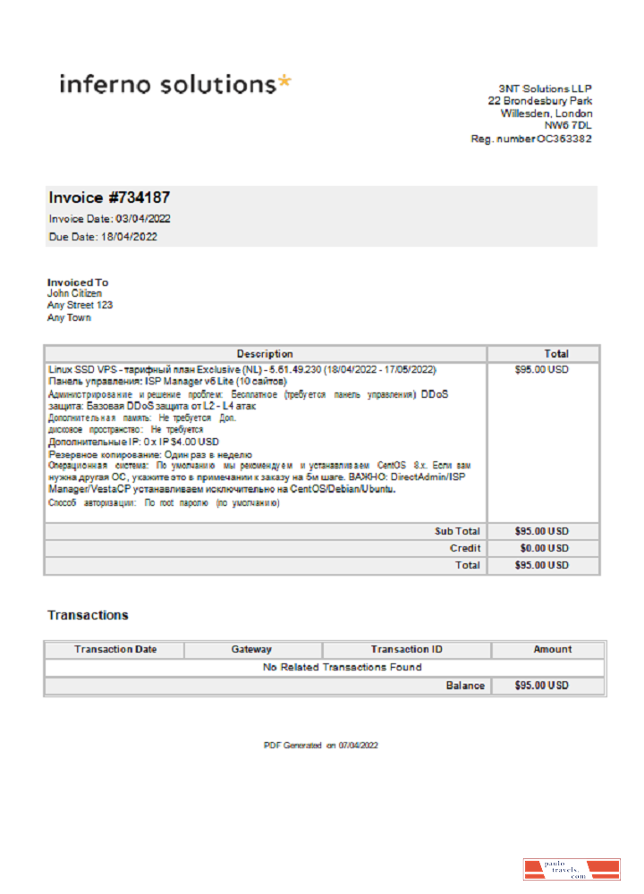 United Kingdom Inferno Solutions invoice PSD template